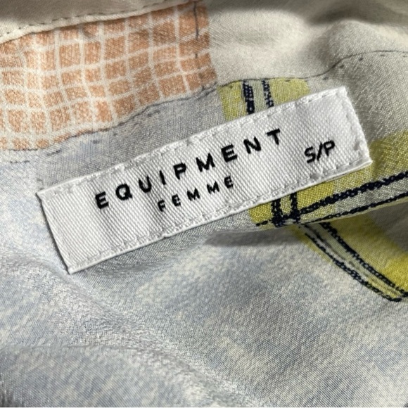 EQUIPMENT FEMME Colorful Patchwork Silk Long Sleeve Shirt Blouse - Picture 8 of 9